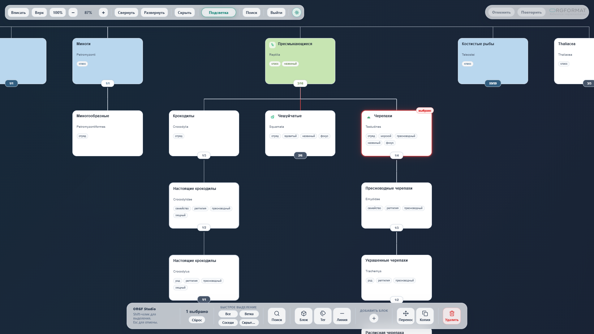 ORGFORMAT Studio для исследования учебной модели